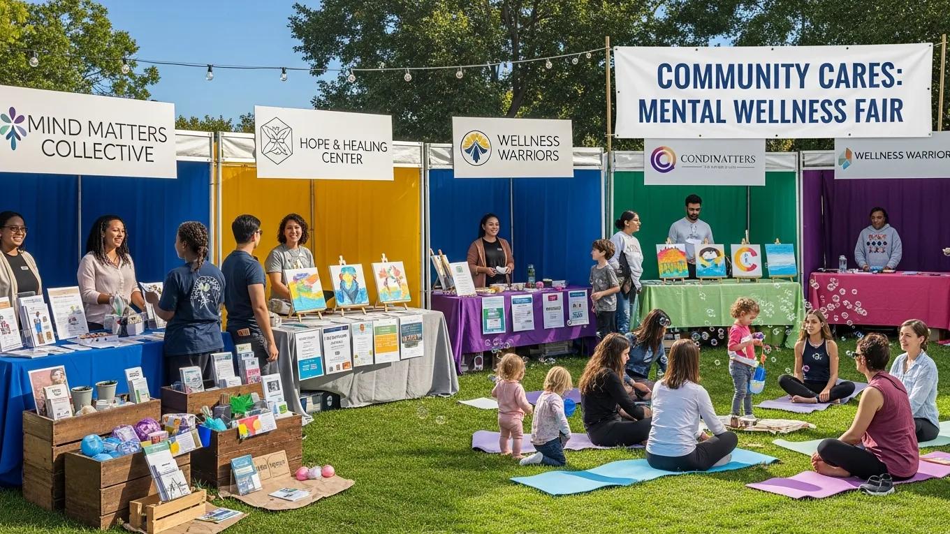 Community event featuring local resources for mental health support and engagement