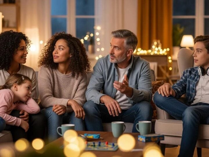 Family engaged in meaningful conversation, highlighting effective communication strategies