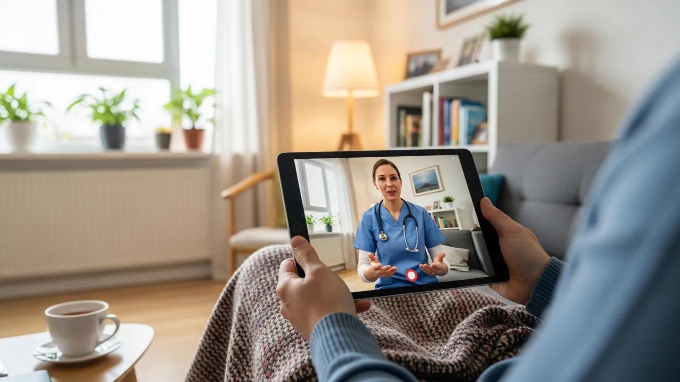 Individual participating in a virtual healthcare consultation at home