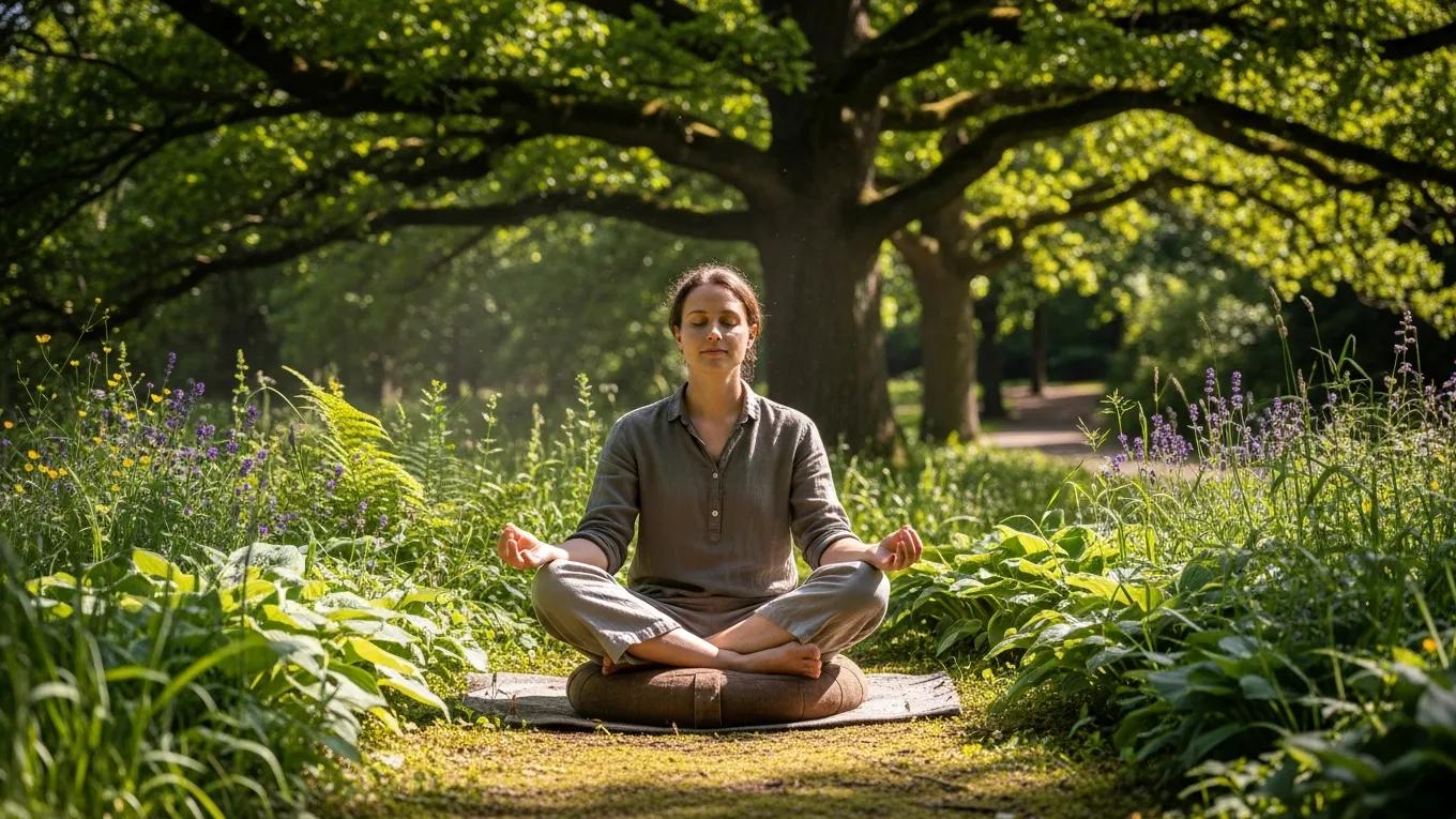 Individual practicing mindfulness meditation in a tranquil outdoor setting, highlighting the role of mindfulness in emotion regulation