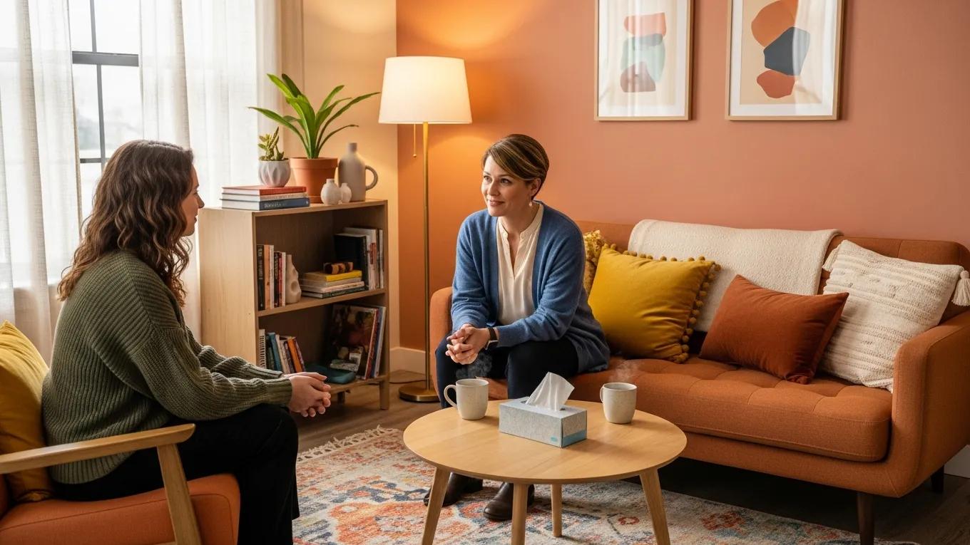 Mental health professional supporting a client during a crisis intervention