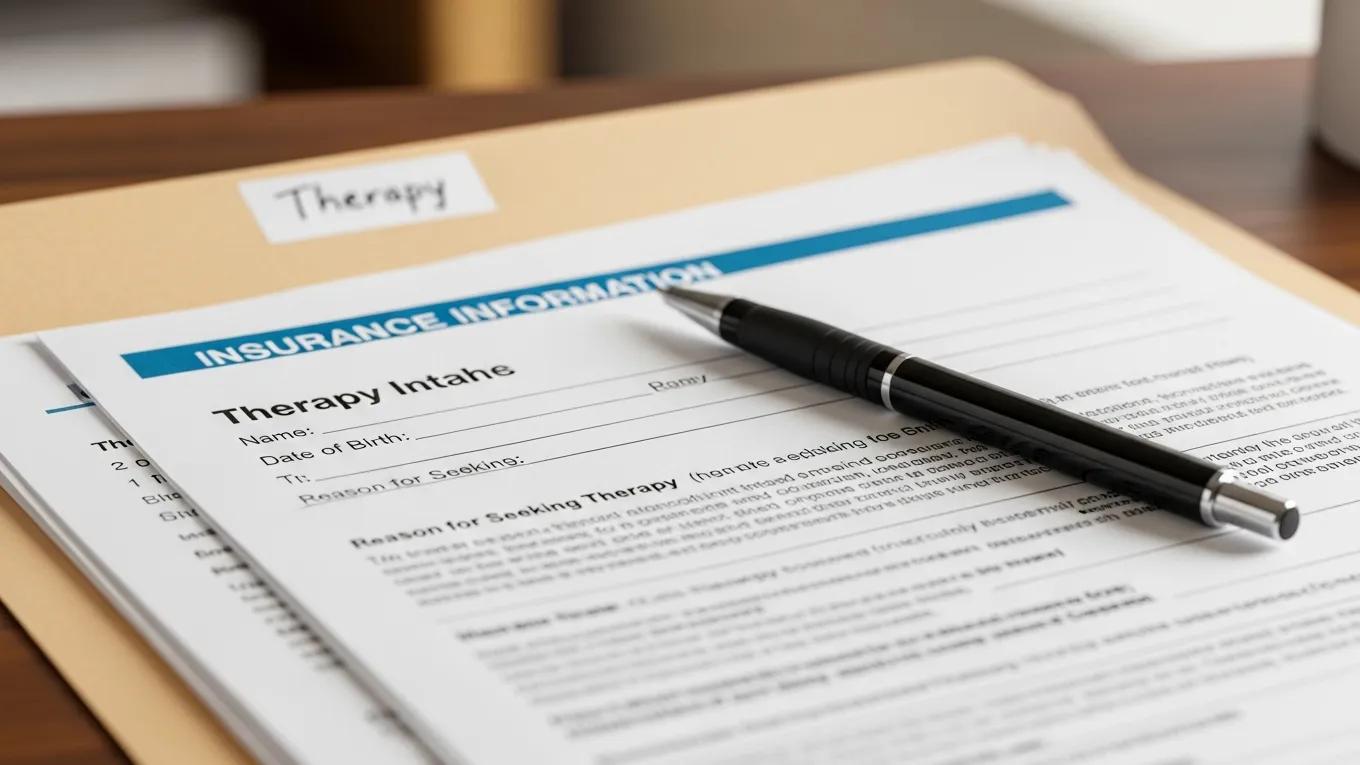 Organized therapy intake documents and insurance information