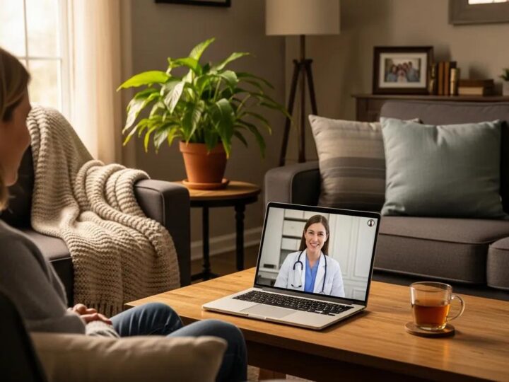 Patient engaging in a telehealth consultation at home, showcasing convenience and accessibility