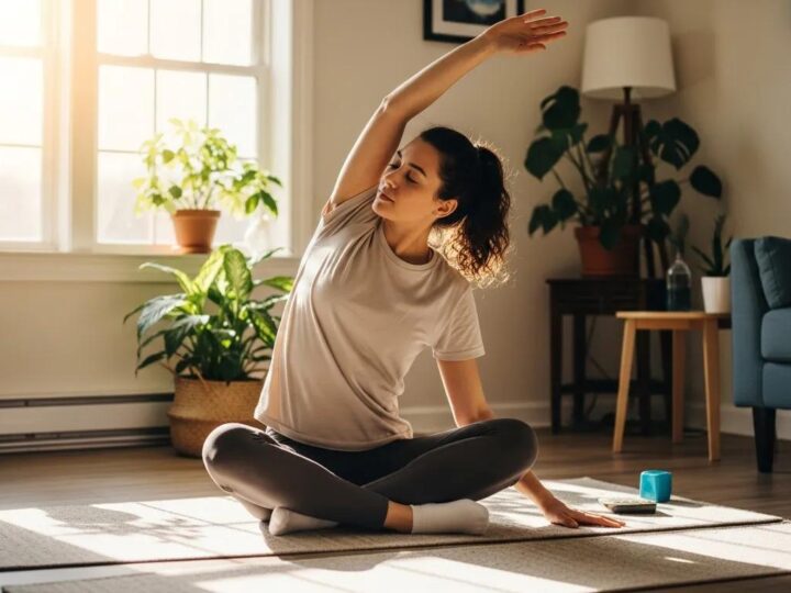 Person practicing morning routine in a bright, serene environment
