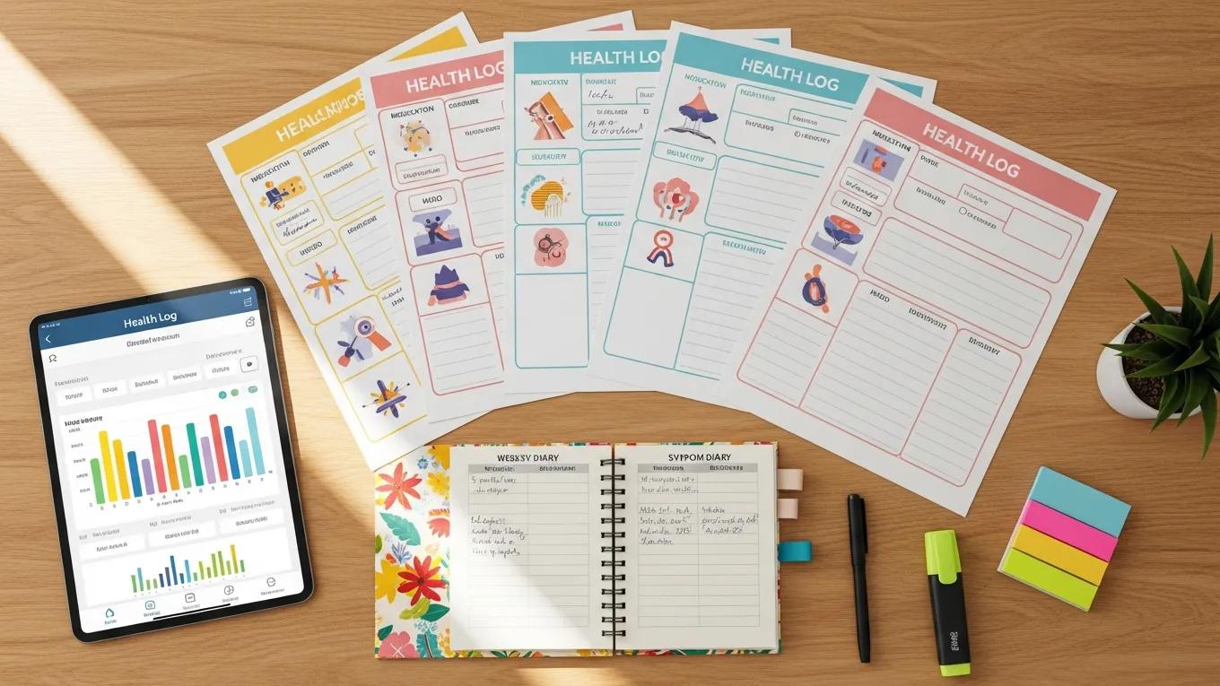 Variety of health log templates and digital tools for effective symptom tracking